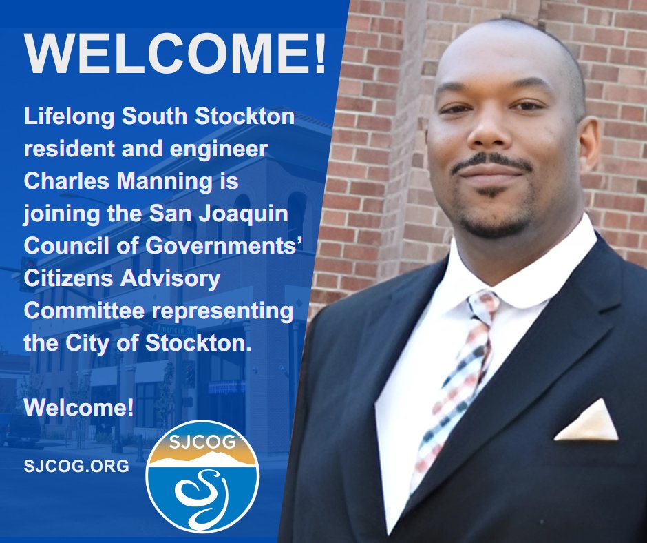 SJCOG's tweet photo. Join us in welcoming lifelong South Stockton resident &amp; engineer Charles Manning to @SJCOG’s Citizens Advisory Committee. He will represent the City of Stockton. Learn more about the #CAC at https://t.co/tFtTbL1zqC.
#MeasureK
#Volunteerism https://t.co/xLwedzxNP2