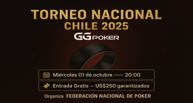 PokerChile's tweet photo. Hoy miércoles a las 20:00 tendremos el Torneo Nacional de octubre en @ggpokeres 
El torneo es exclusivo para Chile y el campeón ganará un anillo oficial de la Federación de Poker.
La entrada es gratuita y habrá US$250 garantizados a repartir!!! https://t.co/8US5LoPgKZ