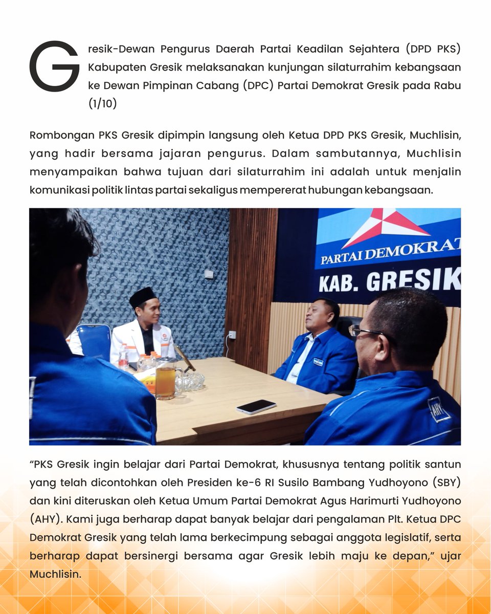 pksgresik's tweet image. PKS Gresik bersilaturrahim ke Partai Demokrat Gresik 🤝
Silaturrahim hangat ini jadi momen untuk belajar politik santun dan bersinergi demi Gresik lebih maju. ✨

#PKSGresik #DemokratGresik