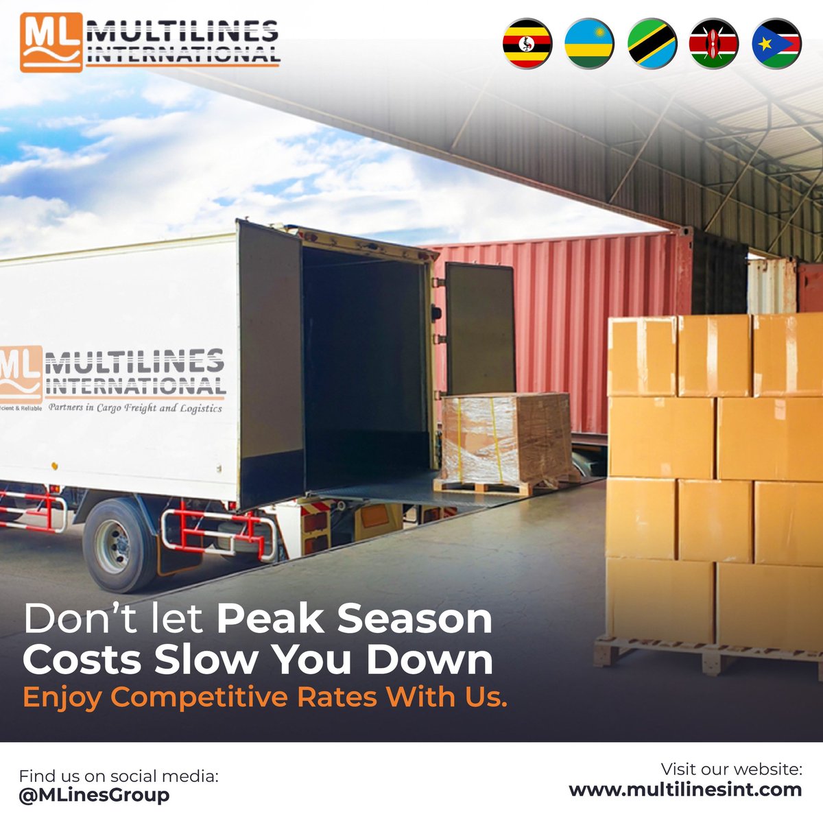 The peak season is here and timing matters more than  ever, so the need to have a reliable and efficient logistics partner. This peak season, enjoy our competitive shipping rates by requesting for a personalized quote today.

Email: multilines@multilinesint.com 
Call: +256 (0)