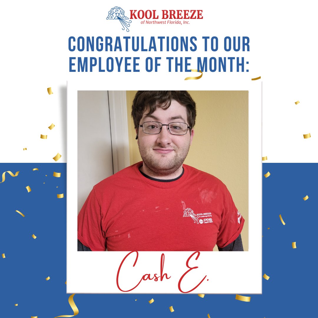 KoolBreezeNWF's tweet image. 🌟 Employee of the Month: Cash E. 🌟
Help us congratulate Cash on being named our Employee of the Month! His hard work, dedication, and positive attitude make a big difference every day. 👏

#EmployeeOfTheMonth #TeamKoolBreeze #WorkWithPride
