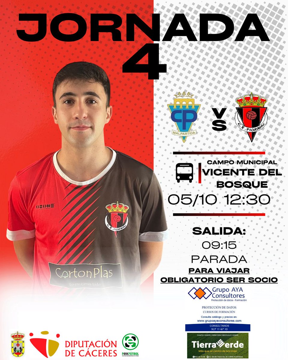 C.F PIORNAL (@piornalcf) on Twitter photo 📢 Jornada 4 |
🚍 Salida complicada, contra un rival duro en buena racha, Objetivo sacar algo positivo 💪💪
📍 Estadio Municipal Vicente del Bosque 
📅  5-10-2025
⏰ 12:30H
🆚 C.P Malpartida 
❤️🖤¡Hasta El Final, Juntos somos el C.F PIORNAL!❤️🖤 📢 Jornada 4 |
🚍 Salida complicada, contra un rival duro en buena racha, Objetivo sacar algo positivo 💪💪
📍 Estadio Municipal Vicente del Bosque 
📅  5-10-2025
⏰ 12:30H
🆚 C.P Malpartida 
❤️🖤¡Hasta El Final, Juntos somos el C.F PIORNAL!❤️🖤