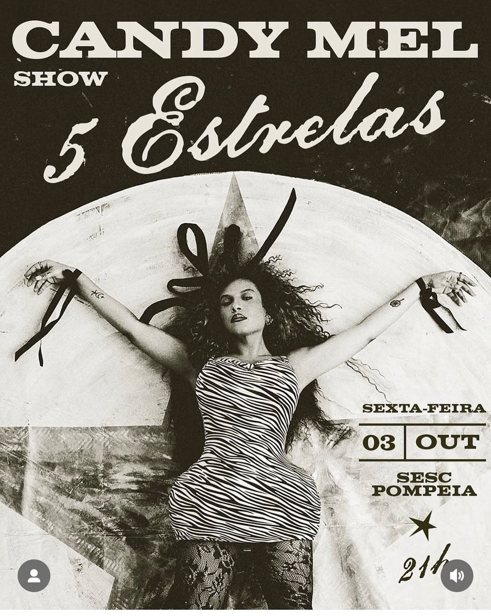 AcessoCodigo's tweet photo. Agenda
Na sexta-feira dia 03 de Outubro, às 21H tem @melpormel com o show do álbum “5 Estrelas” na comedoria do @sescpompeia
#agenda #candymel #sescpompéia https://t.co/NyZNjT9An3