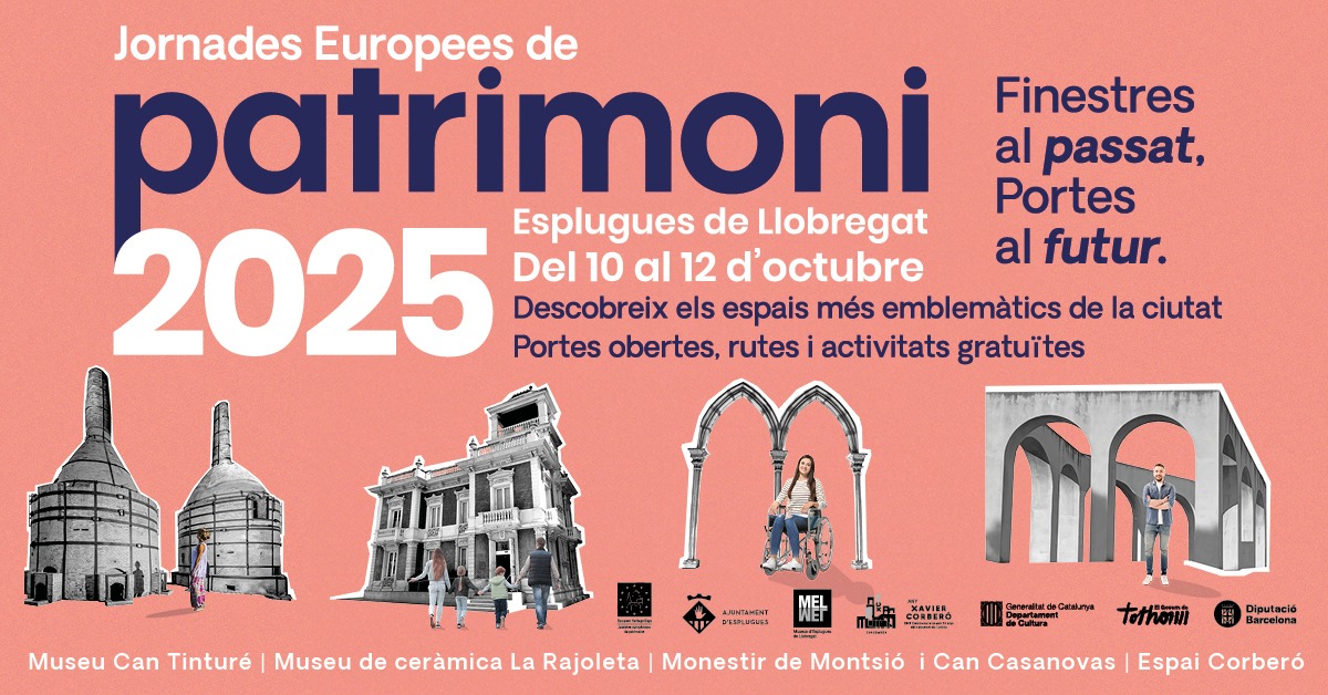 Descobreix el patrimoni d’Esplugues! 🏛️
11 i 12 oct: portes obertes, nova ruta urbana i +.
✅ Can Tinturé, La Rajoleta, Claustre de Montsió, Espai Xavier Corberó
✅ Ruta guiada: “Finestres al passat i porta al futur”
✅ Taula rodona 
📍 + info museus.esplugues.cat/jornades-europ…