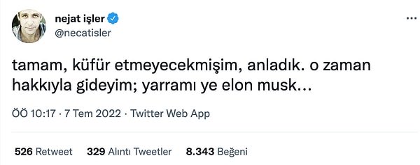 Küfür ettiği için twitterdan uyarı alınca son tweeti bu olmuştu..