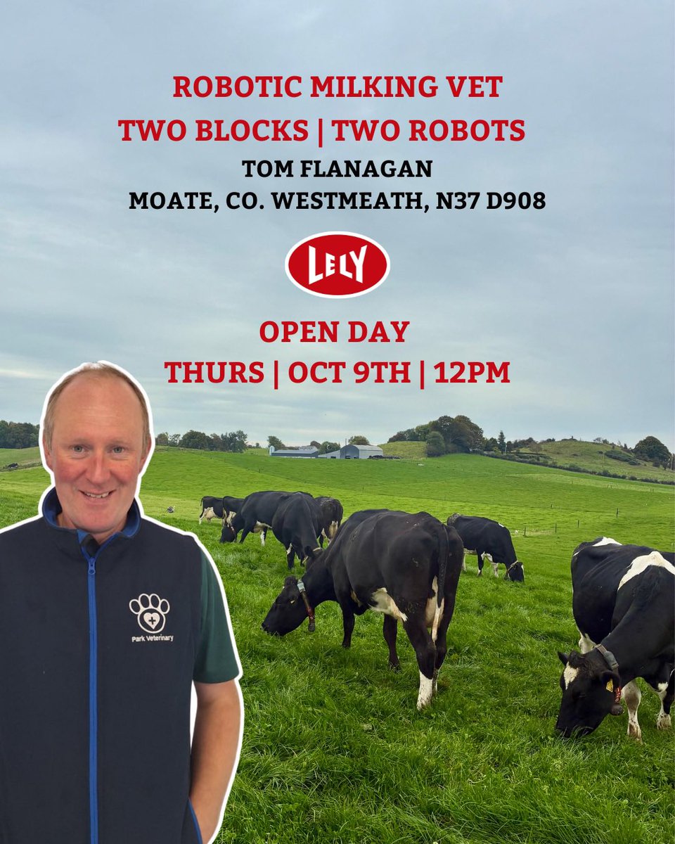 💥Next Open Day💥

Farm Management in Action!

📅 Thu, Oct 9 | 12 PM
📍 Tom Flanagan’s Farm, Moate, Co. Westmeath.

See how Tom runs a 2-block dairy farm with 2 robots while balancing 3 vet practices! 

📞 Register 087 109 7467
🔗 More info: bit.ly/42nq9Pj

#FarmOpenDay