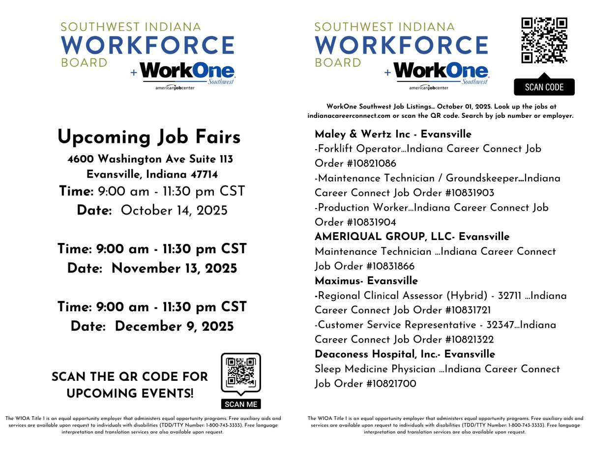 swinworkforce's tweet photo. Find the most recent WorkOne Southwest job listings below. Stop by any WorkOne office to receive free help with your application! We look forward to seeing you soon! https://t.co/bnBBEO3ccu
