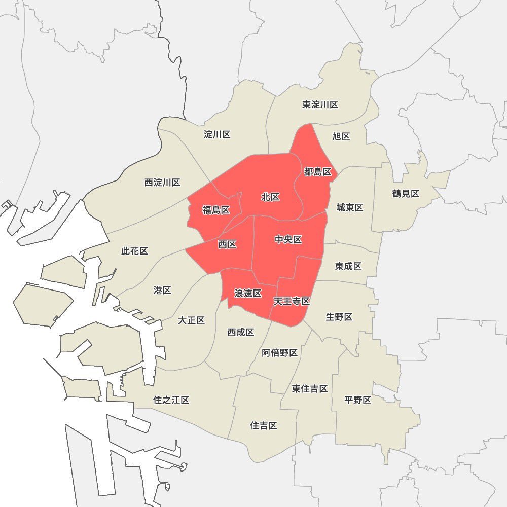 Apexerwolf's tweet photo. 大阪市内のタワマンの地位（じぐらい）が話題になってるけど、大阪の都心7区（6区＋都島区）で住んでも良い地域ってこのピンクのエリアだけだからね…

ご老人だと"上町と船場〜下船場（中央区＋西区・天王寺区のごく一部）"以外は認めない人も居る。東京で言う旧麹町区的なｗ

大深町はGGOで許されたw https://t.co/qNRS0QWMn0