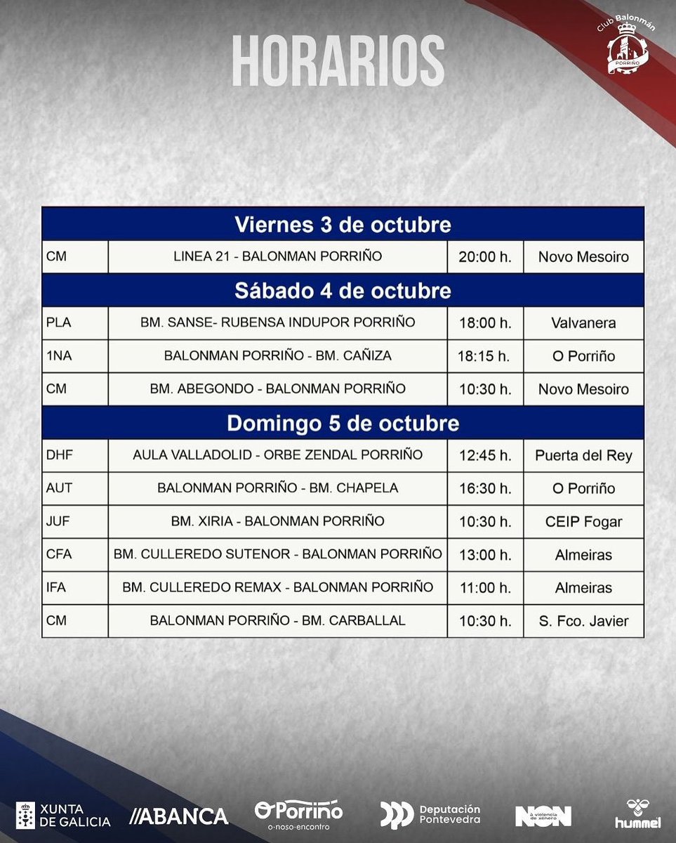 Horarios da fin de semana: