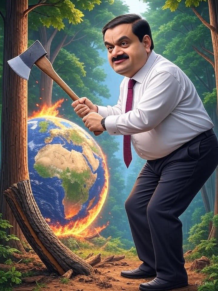 2014 से 2025 के बीच गौतम अडानी के प्रोजेक्ट्स के लिए भारत में लगभग 60 लाख पेड़ बेरहमी से काट दिए गए, जो न सिर्फ़ पर्यावरणीय विनाश है बल्कि जलवायु परिवर्तन और ग्लोबल वार्मिंग को तेज़ करने वाला सबसे बड़ा अपराध है।