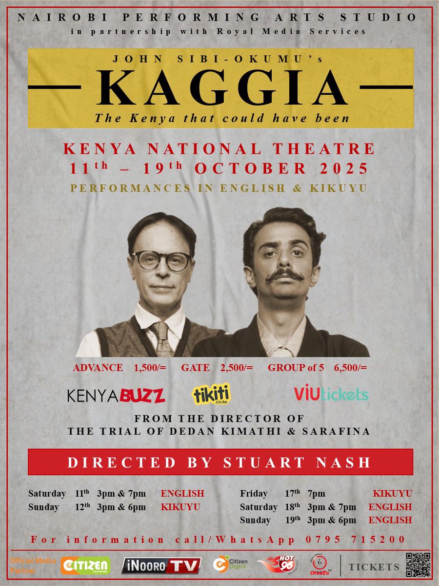 KAGGIA – THE UNTOLD STORY OF A FREEDOM HERO

Experience the extraordinary life of Kenya’s hero, Bildad Kaggia of the Kapenguria Six, brought to the stage in John Sibi-Okumu’s powerful production KAGGIA. From the celebrated director of The Trial of Dedan Kimathi, Sarafina and ...