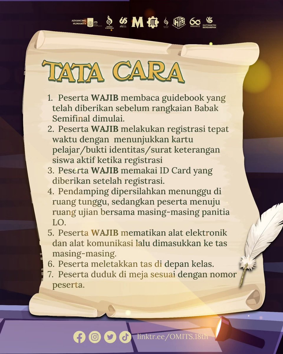 3 hari lagi menuju Babak Semifinal‼️

Perhatikan Rundownnya
Simak semua ketentuan umum
Pahami Tata cara
Catat timeline-nya biar gak ketinggalan!

GUIDEBOOK SEMIFINAL OMITS:
its.id/m/GuidebookSem…
MISSION 9.0:
its.id/m/GuidebookSem…