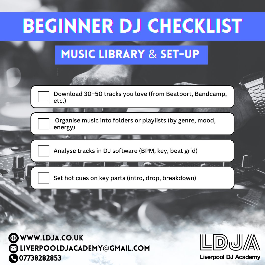 learn2DJlpool's tweet image. Find a beginner DJ checklist here 👇

What else would you recommend for beginners? 

#DJ #DJing #Liverpool #DJlessons