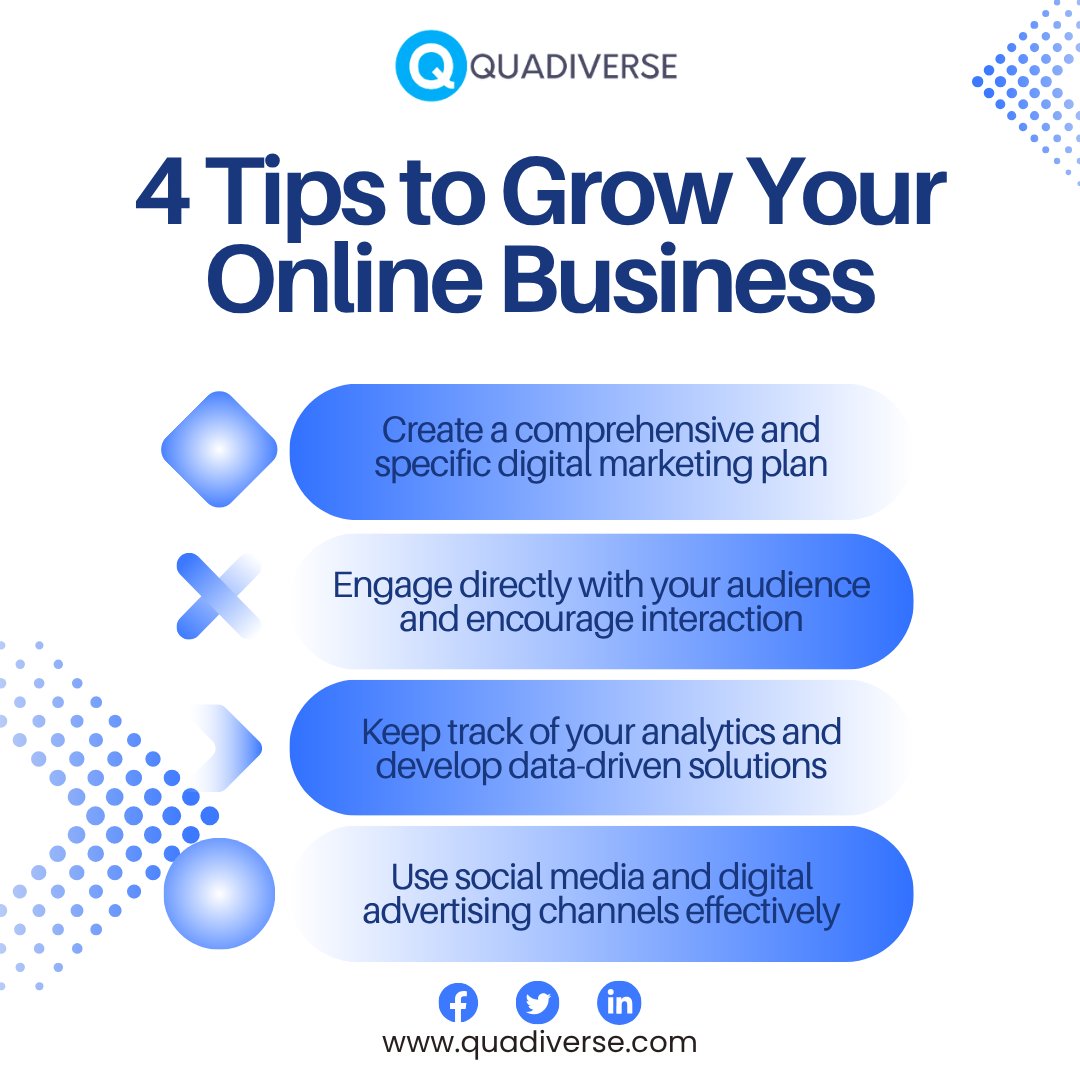 quadiverse's tweet photo. 4 proven tips to grow and scale your online business effectively.
.
.
#DigitalMarketing #MarketingStrategy #BrandSuccess #quadiverse #innovative #fridaymorning #Growtogether #startups #finance https://t.co/BLbveoPNWA