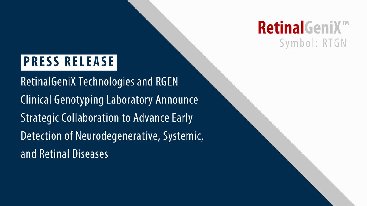 RetinalGeniX's tweet image. RetinalGeniX and RGEN announce a strategic collaboration to advance early detection of #neurodegenerative, systemic, and #retinaldiseases.

Read the press release: bit.ly/3Wfpg7V $RTGN