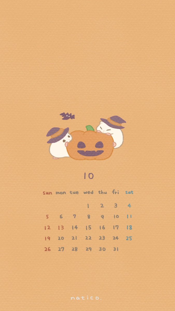 natico_hamu's tweet photo. 10月のカレンダー壁紙🎃
かぼちゃに齧り付くハムたちです🐹🐹 https://t.co/PyCgNv0BqY