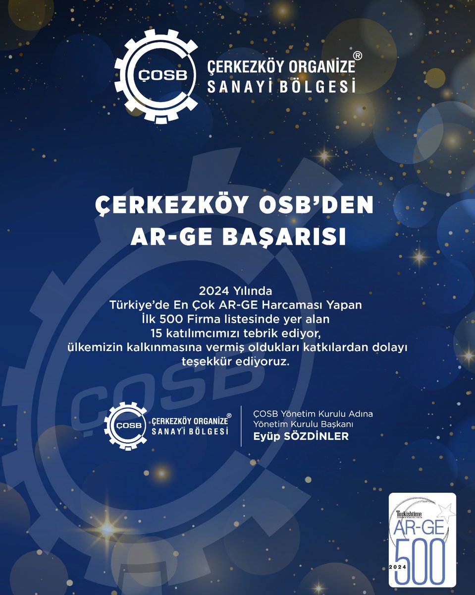 CerkezkoyOsb's tweet image. 2024 Yılında Türkiye&apos;de En Çok AR-GE Harcaması Yapan İlk 500 Firma listesinde yer alan 15 katılımcımızı tebrik ediyor, ülkemizin kalkınmasına vermiş oldukları katkılardan dolayı teşekkür ediyoruz.
#ÇOSB #ÇerkezköyOSB #ARGEilk500