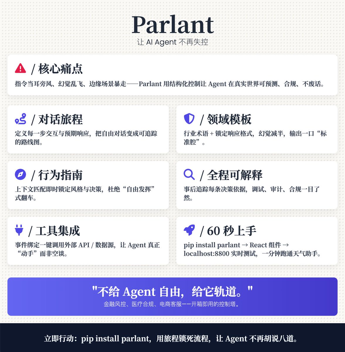 开源推荐] Parlant: 专为构建可靠的AI Agent 设计，针对AI 开发者常见的痛点—— AI Agent  不听指令、产生幻觉或在边缘场景下失控、系统提示词又臭又长——