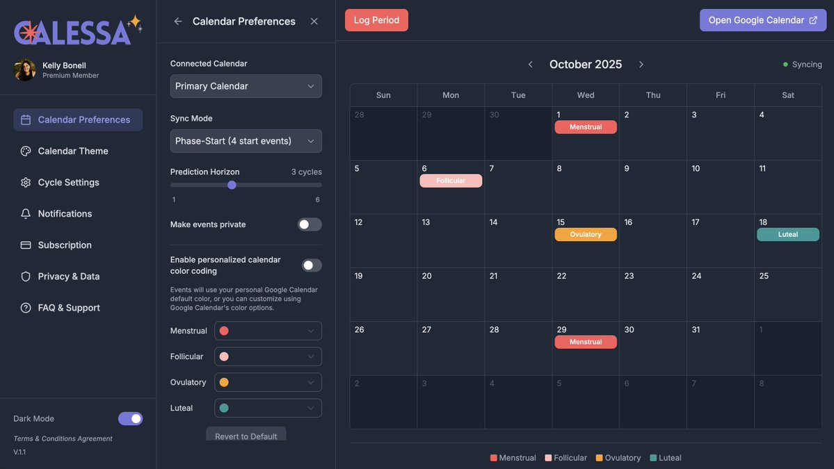 kellbonell's tweet image. UX/UI update on @CalessaApp including dark mode. Thank you to @magicpatterns for helping me bring my idea to life!