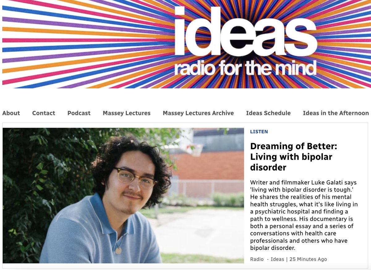 LukeGalati's tweet photo. Good news! The radio documentary that I made, Dreaming of Better, will be replaying today with Ideas on CBC Radio. It will be broadcast at 8:05pm in every time zone in Canada! It will also be available later today on Apple Podcasts and Spotify https://t.co/wVukS7y4RE
