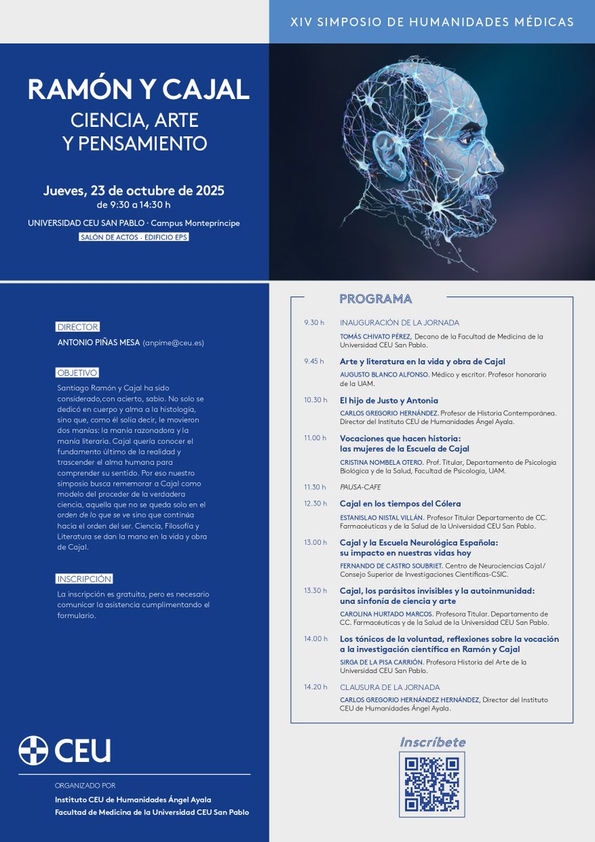 📢XIV Simposio Internacional de Humanidades Médicas <a href="/USPCEU/">Universidad CEU San Pablo</a> <a href="/uspceumedicina/">USPCEU Medicina</a>, dirigido por nuestro Prof <a href="/AntonioPias2/">Antonio Piñas</a> <a href="/USPCEUHumYCom/">Humanidades I Universidad CEU San Pablo</a> 
Jueves 23 de Oct. 9:30-14:30
Salón de Actos, Edificio EPS (Monteppe)

✍️👇Asistencia gratuita previa inscripción 
forms.office.com/e/L7GR0fatyY