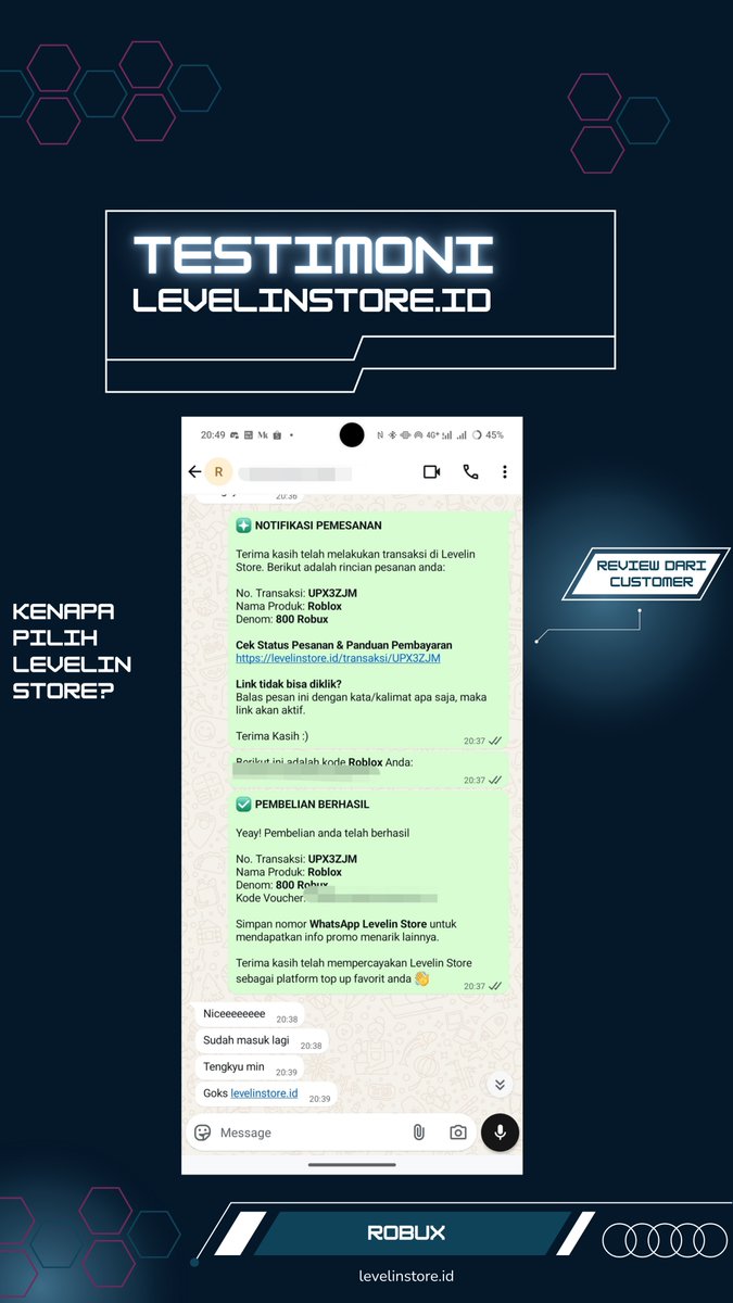 levelinstoreid's tweet image. 🚀 Baru aja ada customer setia yang top up 1600 Robux di Levelin Store!
Proses? Instan ✔️
Aman &amp;amp; legal ✔️
Harga? Tetap ramah kantong ✔️

Thank you udah percaya sama kami 💙
Saatnya kamu buktiin sendiri → levelinstore.id

#Robux #TopUpRoblox #zonauang  #ROBLOX #zonajajan