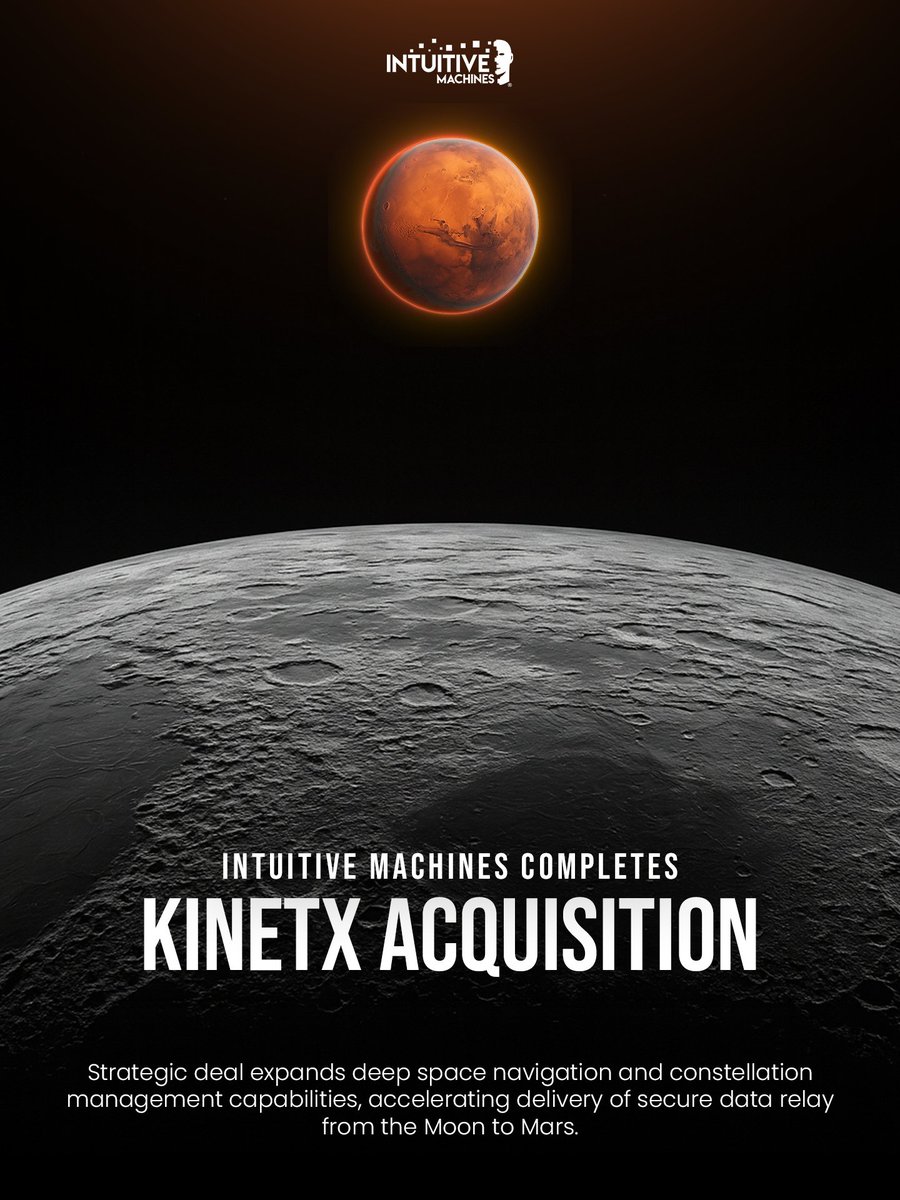 KinetXSNAFD's tweet photo. @Int_Machines has completed its acquisition of KinetX, Inc., a leader in deep space navigation and constellation mission design.

https://t.co/sCrQa5NX76

#IntuitiveMachines #AdLunam #SpaceExploration #MoonToMars #DeepSpace https://t.co/Dsi7uSgTik