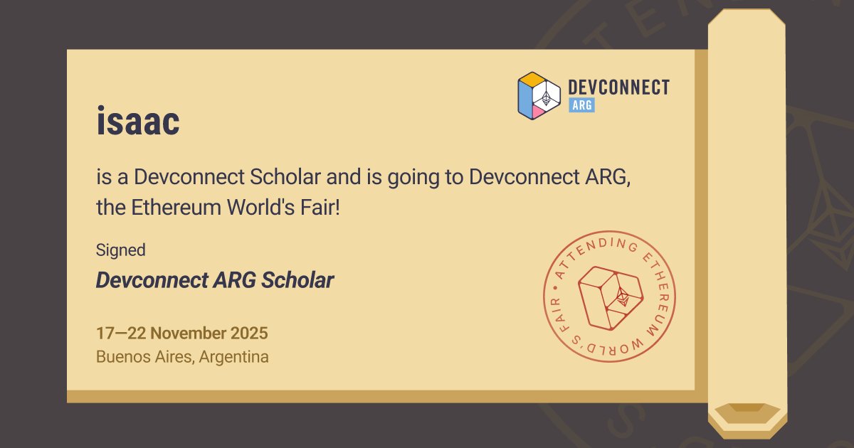 Isaaclegaltech's tweet image. Thrilled to announce that I’ve been selected as a Devconnect #Scholar! It’s an honor to be chosen among top #Lawyers from around the world.

Can’t wait for Devconnect ARG in Buenos Aires!

@ethereum @ethereumfndn @EFDevcon @EFNextBillion @youfoundperrie @OrnellaWeb3