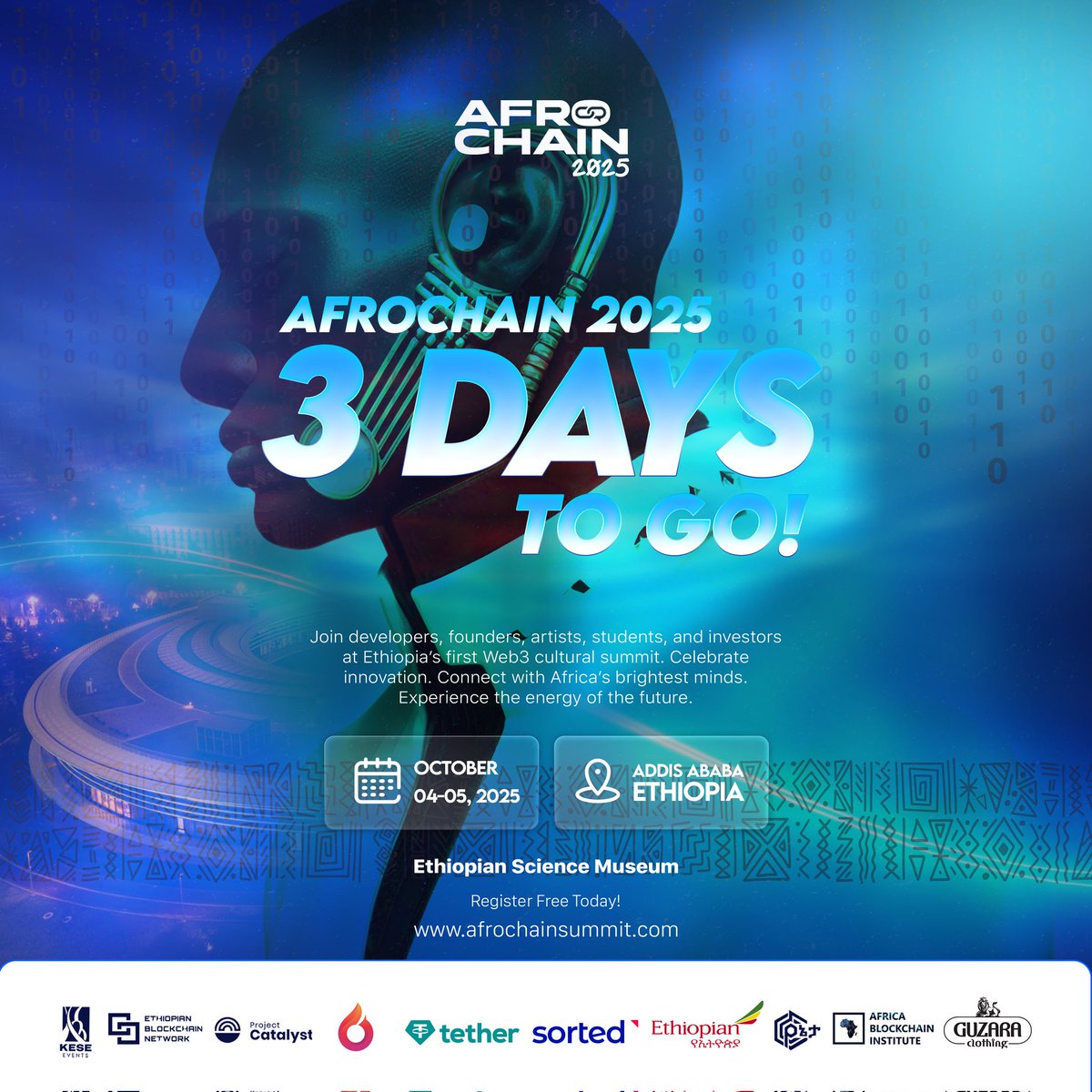 Afrochaineth's tweet photo. 🚨 Only 3 Days to Go! 🚨
The countdown is real —
AfroChain Summit & Hackathon is almost here! 🎉
✨ Big panels
✨ Intense hackathon
✨ Networking, workshops, giveaways & after party
👉 Register FREE today:
https://t.co/pcAOzbepXv
#AfroChain #Web3 #Hackathon #BlockchainAfrica https://t.co/P5uhfqZ3kn