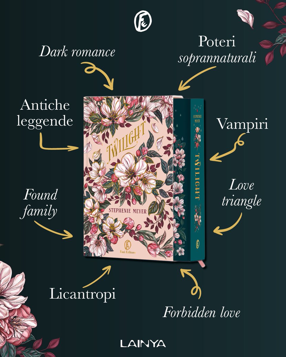 Il primo libro di una saga da cinque milioni di copie vendute in Italia: un fenomeno che a distanza di vent’anni non si è mai esaurito.
Se non avete ancora letto «Twilight» di Stephenie Meyer, questo è il momento perfetto per farlo.

#fazieditore #lainya #twilight