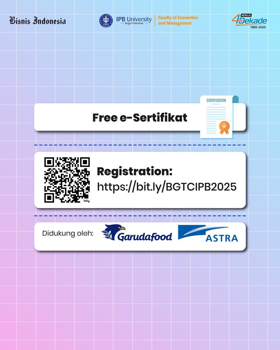 Bisniscom's tweet image. Bisnis Indonesia Goes to Campus
 #TheFutureisYours

Bisnis Indonesia bekerja sama dengan Fakultas Ekonomi dan Manajemen (FEM) IPB University akan menyelenggarakan kegiatan Goes to Campus sebagai ruang diskusi akademik dan praktis mengenai dinamika bisnis, ekonomi, serta inovasi