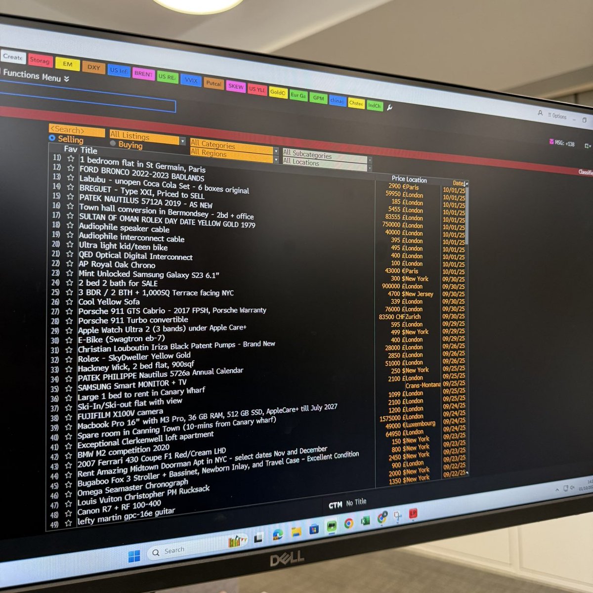 GRITCULT's tweet photo. looks like people are selling their cars and watches on bloomberg terminal https://t.co/y6eKLMPHK1