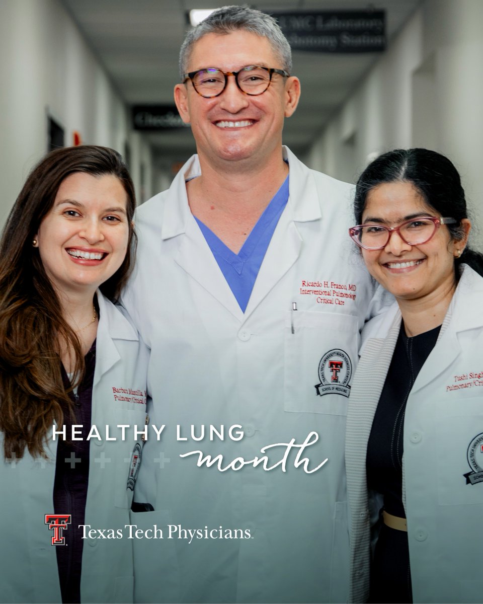 October is #HealthyLungMonth! Educate yourself about the importance of protecting our lungs against general neglect, bronchitis, mold, air pollution &amp; smoking. 

Schedule a checkup #TexasTechPhysicians Pulmonology Clinic. Breathe easier this October! 🌬️ 

📞 Call 806.743.3150