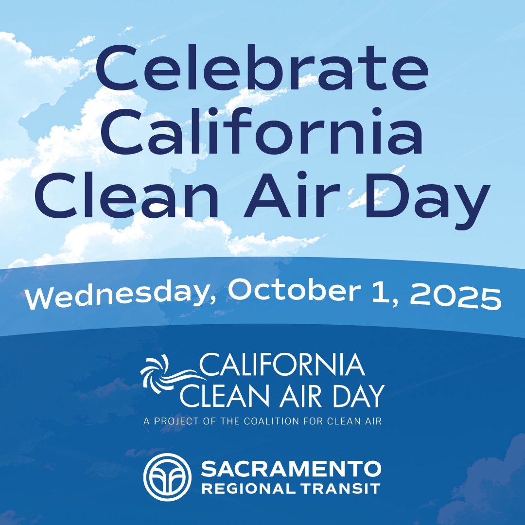 Today is #CaCleanAirDay! 🌎 Ride free with SacRT as you help reduce pollution, ease traffic, and keep our skies clear. Visit sacrt.com/cleanairday to download or screenshot the free ride flyer. Valid on SacRT fixed-route bus and light rail today, Wednesday October, 1, 2025.