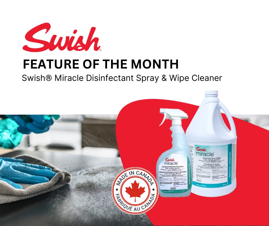 Swish_ca's tweet image. Meet our October Feature: Swish® Miracle Disinfectant Spray &amp;amp; Wipe Cleaner! Your 3-in-1 solution for health and safety. #SwishMiracle #Disinfectant #Cleaner #Hygiene #WorkplaceSafety #FeatureOfTheMonth #MadeInCanada #HealthAndWellness #FacilityManagement ow.ly/i53L50X4n5K
