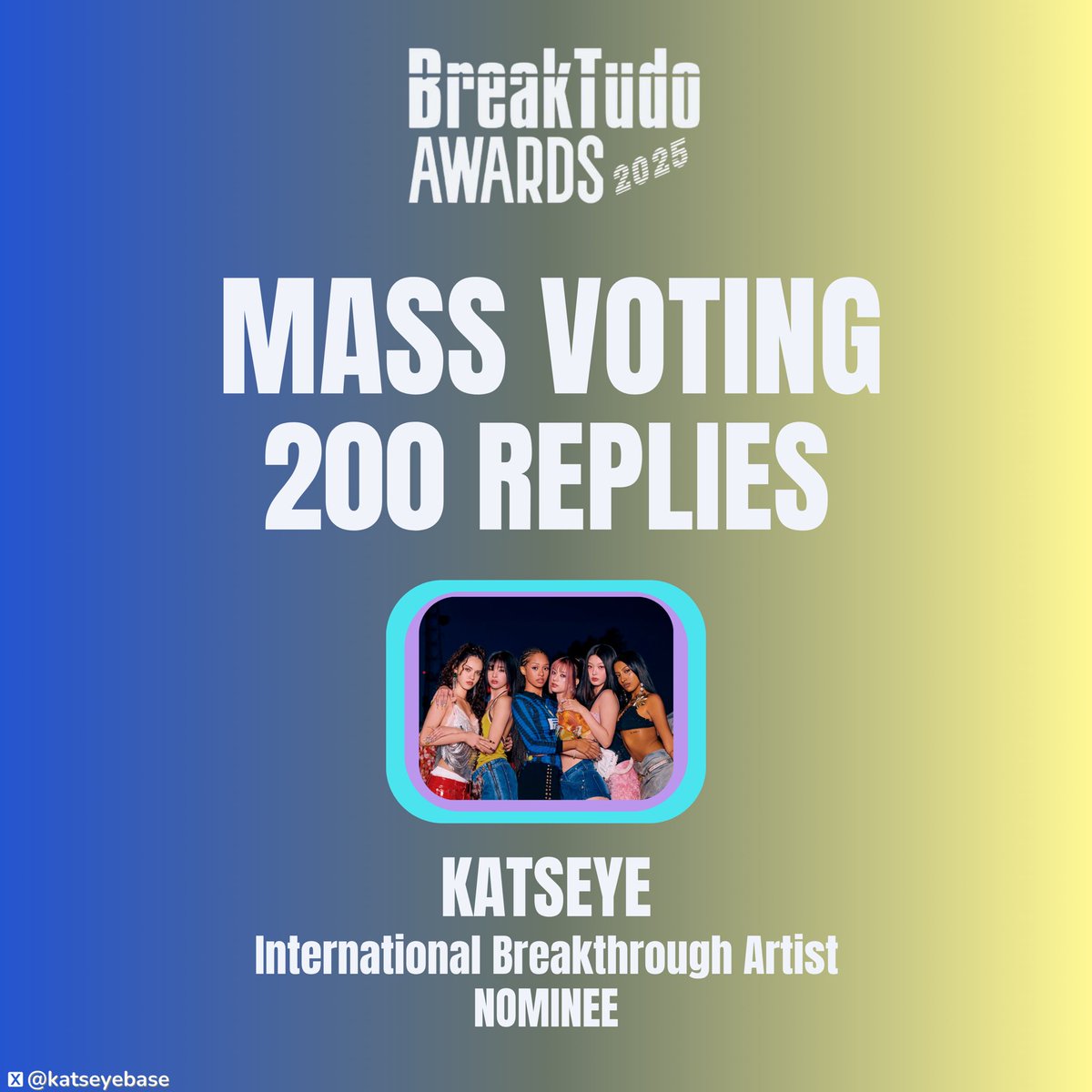 📣 BREAKTUDO AWARDS 2025 🇧🇷

‼️ I need 200 replies with screenshots as proof of voting! Please reply as many times as you can, voting is unlimited!

The 11th wave of mass voting for the People’s Choice Award: International Artist category kicks off NOW! 🌟

Let’s go all in and