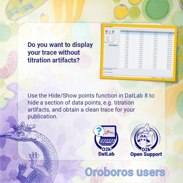 OroborosI's tweet image. Want a trace without titration artifacts? 

DatLab 8 → Hide/Show points → clean display, intact raw data. 

How it works: buff.ly/NGtkqmr 

 #OroborosInstruments #DatLab #Respirometry