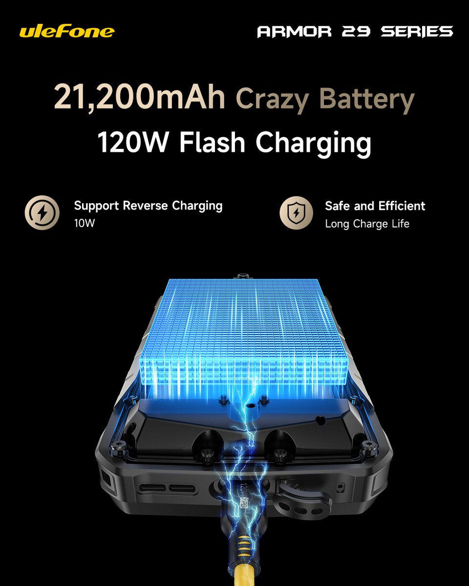 ⚡The world’s toughest power combo: 21,200mAh mega battery + 120W flash charging!
The Armor 29 Series isn’t just rugged, it’s unstoppable. #UlefoneArmor29Ultra #UlefoneArmor29Pro

Learn more,
Armor 29 Ultra: ulefone.com/products/armor…
Armor 29 Pro Thermal: ulefone.com/products/armor…