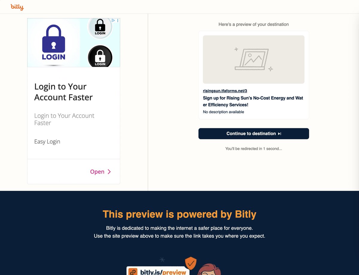 Bitly is dedicated to making the internet a safer place...by intercepting links to show scammy phishing ads