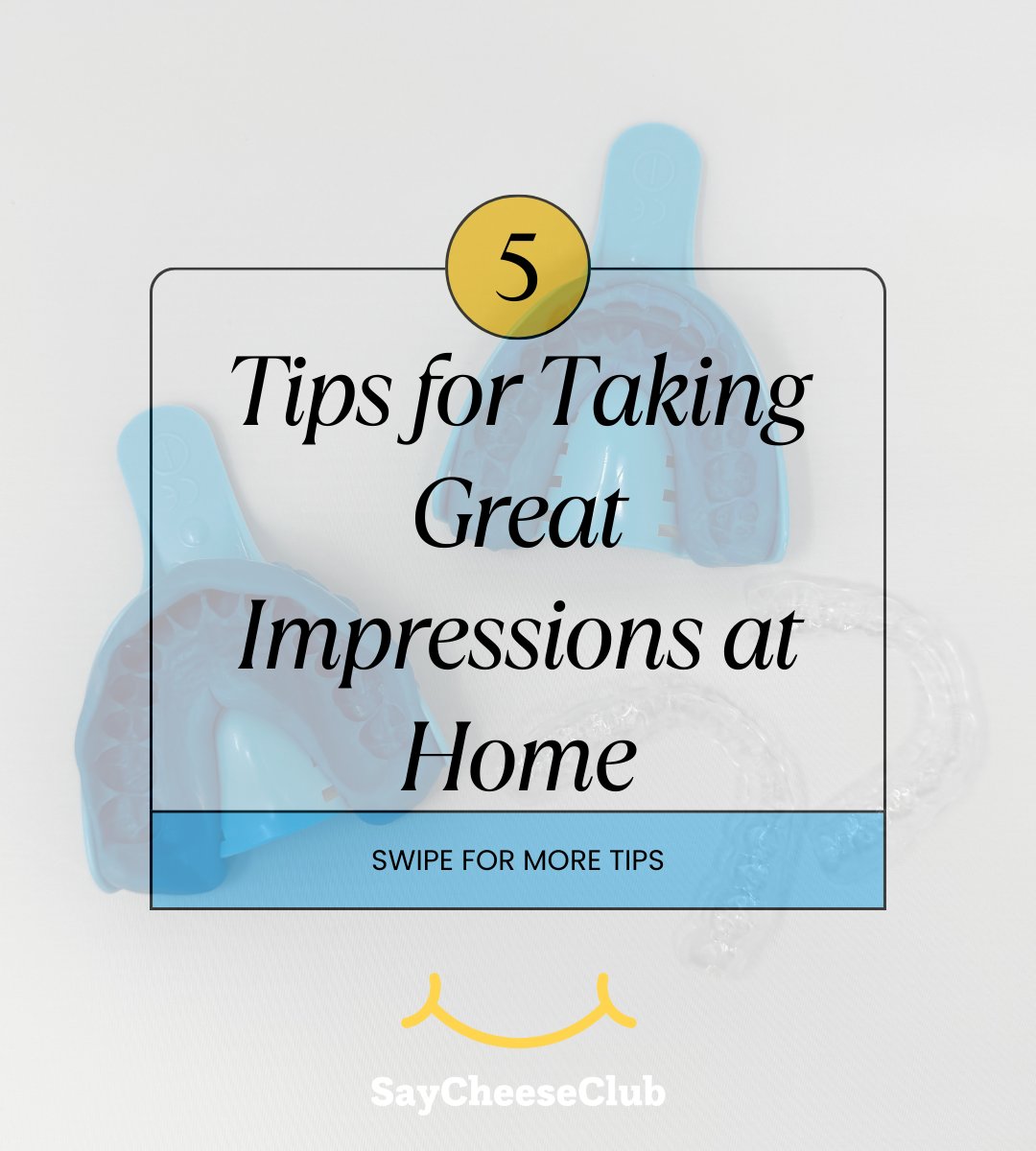 say_cheese_club's tweet image. 🦷✨ A quality product starts with a quality impression.
Here are 5 simple tips to help you nail your at-home kit 👇

#AtHomeImpressions #ImpressionKit #SayCheeseClub #ClearRetainers #NightGuard #TeethWhitening