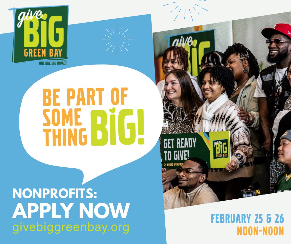 🎉 It’s time — Nonprofits can apply to participate in Give BIG Green Bay 2026 🎉 We’re looking for a diverse group of nonprofits serving Brown County to join our 9th annual day of giving. 👉 Apply now through October 31 at giveBIGgreenbay.org. #GiveBIGgb