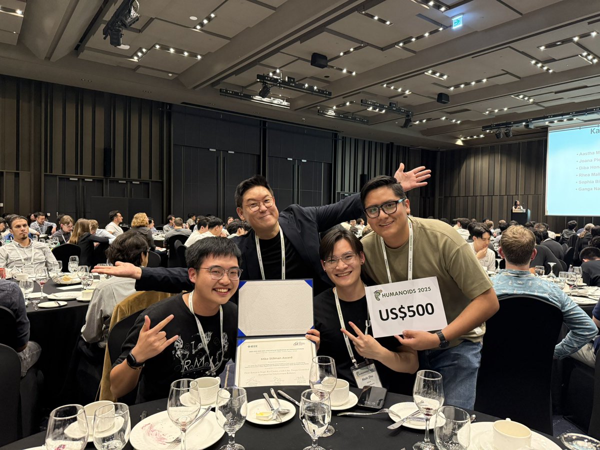 DennisHongRobot's tweet image. RoMeLa wins the
Mike Stilman Best Paper Award
at the 2025 IEEE Humanoids Conference!
🏆🤖👏👏👏

Congratulations to our team!
@RoMeLaUCLA 
@UCLAengineering