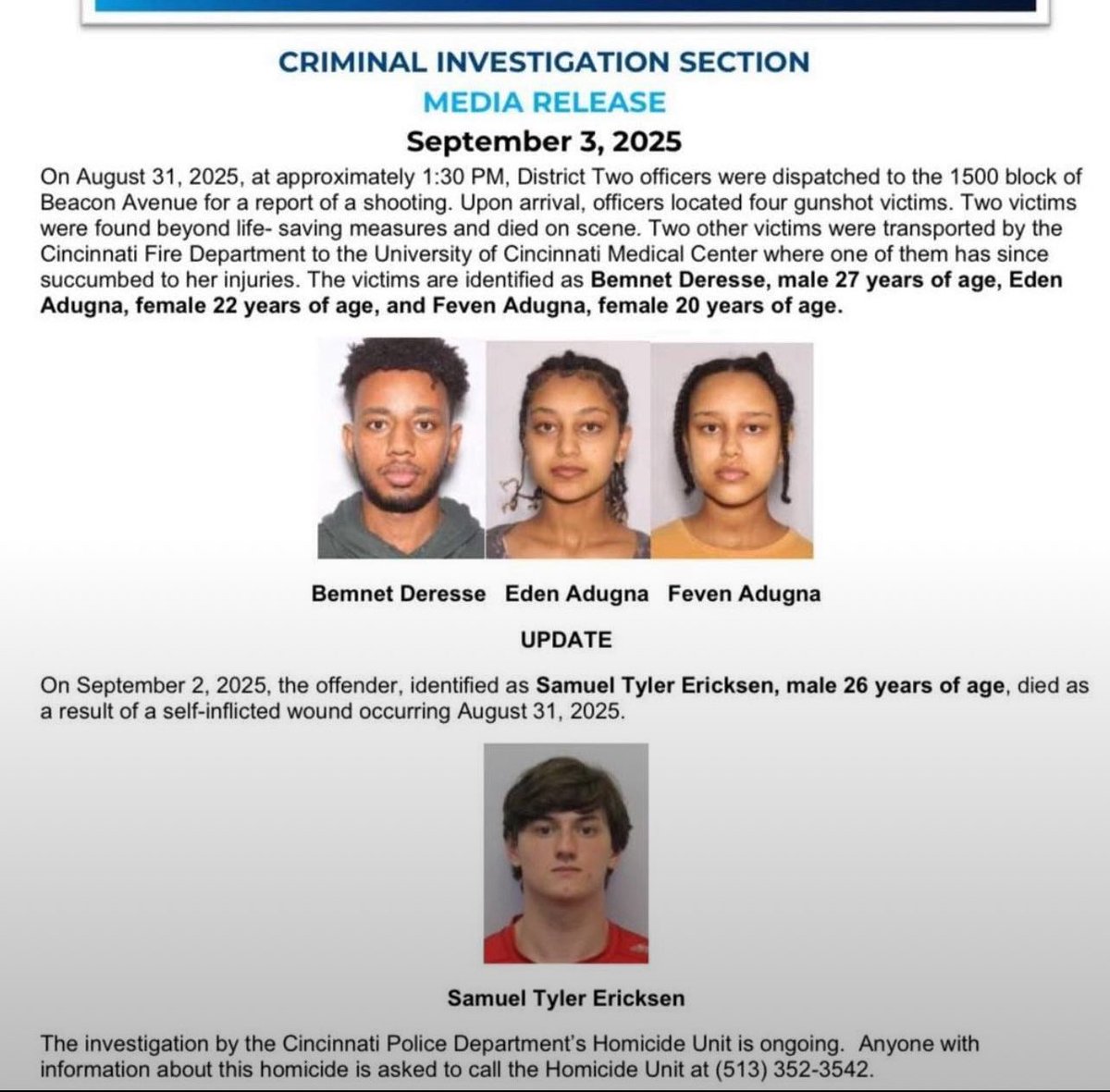 Bennett Deresse. Eden Adugna. Deven Adugna.

Why don’t you say their names Charlie Kirk? You racist POS.

Oh wait…I know why.