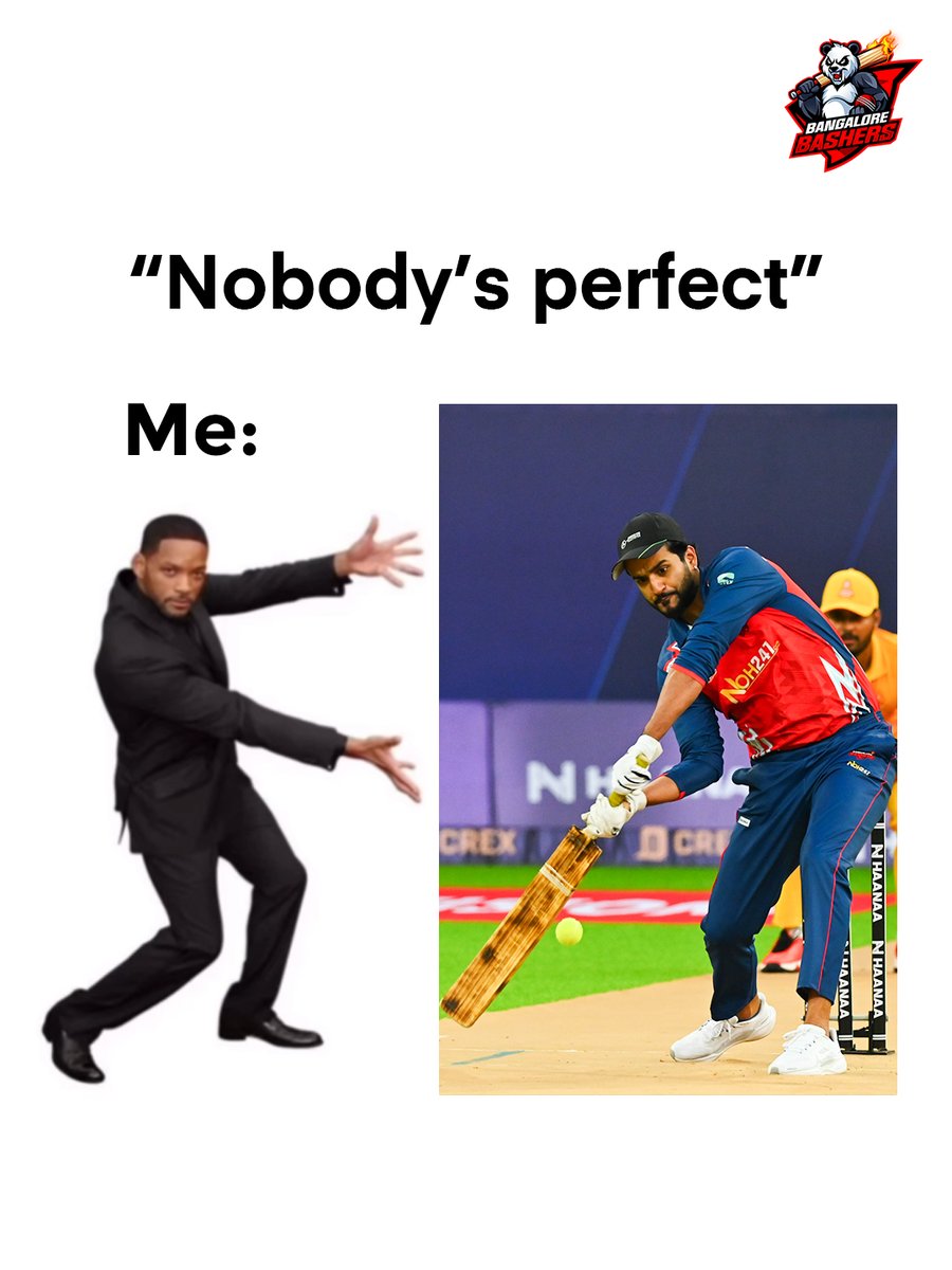 blrbashersECL's tweet image. 👑 Captain Perfecto! 👑
When they say “Nobody’s perfect”… we just point to our skipper. 🔥🏏
 
#BangaloreBashers #CaptainPerfecto #PandaGang #ECLT10 #Cricket #Season3 @eclt10league  

(Bashers Captain, Bangalore Bashers Cricket, Skipper Shots, Cricket Meme)