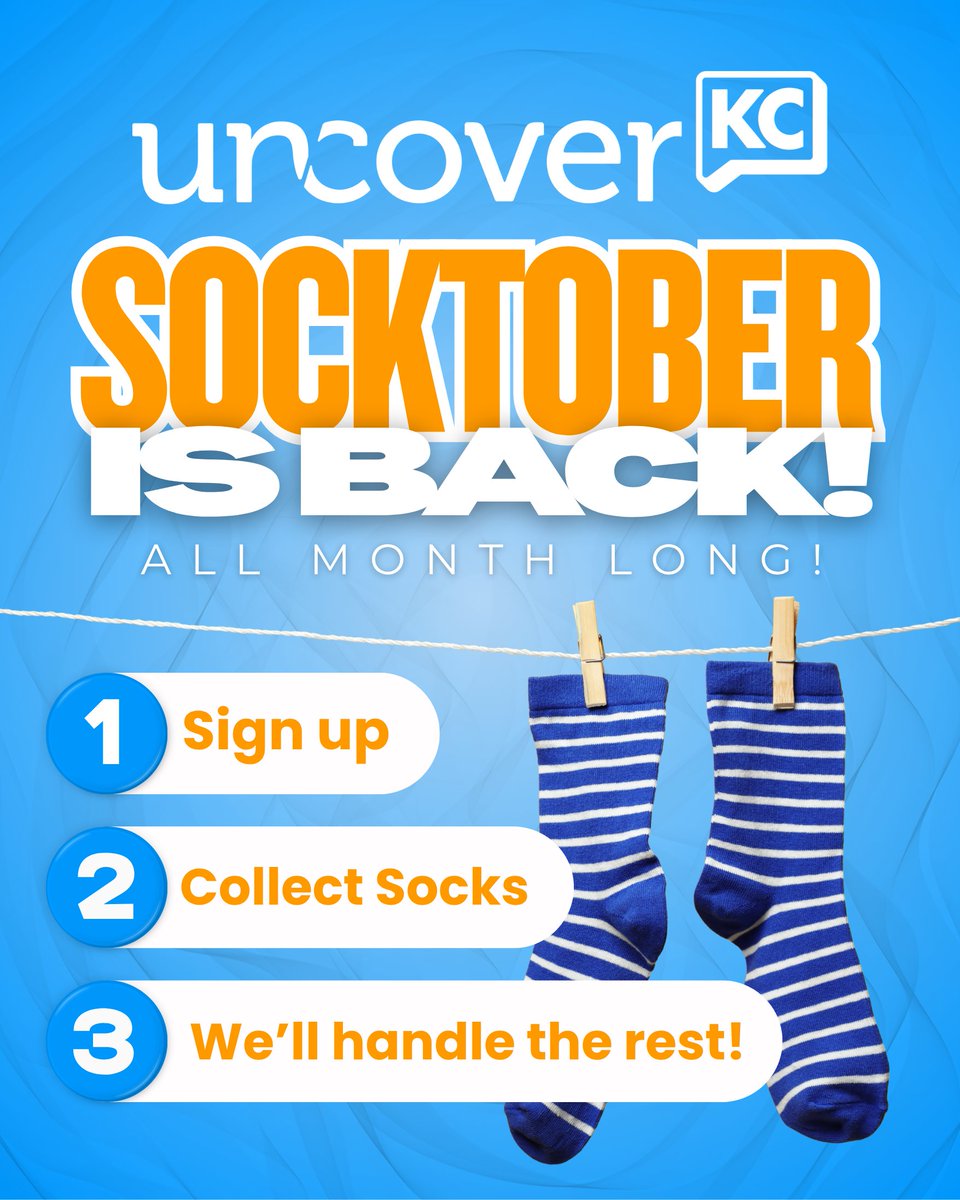 🧦🍂 For 12 years, UKC has run Socktober, collecting new socks and winter gear to bring comfort through the cold months. Join us by signing up below, collecting all October, and donating locally (or arranging a pickup). Let’s warm up KC!

Start Here: ow.ly/LG8h50X4JBz