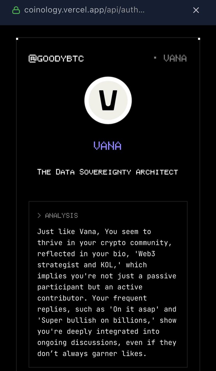 goodybtc's tweet image. Just like @Vana, I thrive in my crypto community not just watching, but actively shaping the space.
Crypto isn’t about silence, it’s about presence.
#Vana #DataSovereignty