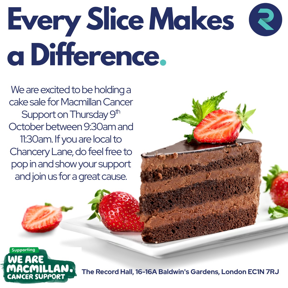 We’re proud to announce that A S Ramsay are hosting a Macmillan Cancer Support Coffee Morning.

Join us for a morning of coffee, cake, and conversation — in support of a cause that touches so many lives.

Location: Record Hall 
Date: Thursday, 9th October 
Time: 9:30am – 11:30am