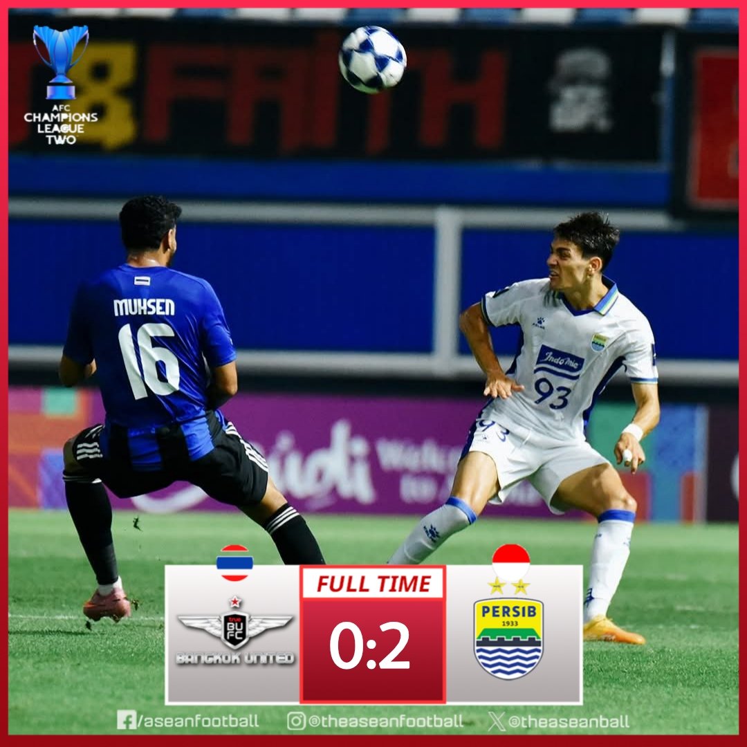 ✨️AFC CHAMPIONS LEAGUE TWO 2025/26 |  Group G

FT:   Bangkok United 🇹🇭 0️⃣ - 2️⃣ 🇮🇩 Persib Bandung

#AFC #ACLTwo #ASEANFootball