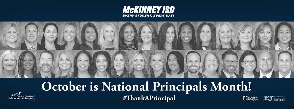 October is National Principals Month! Thank you to our incredible McKinney ISD principals who lead and inspire our students and teachers every day! These dedicated individuals play a vital role in shaping our students’ futures and the trajectory of our district!