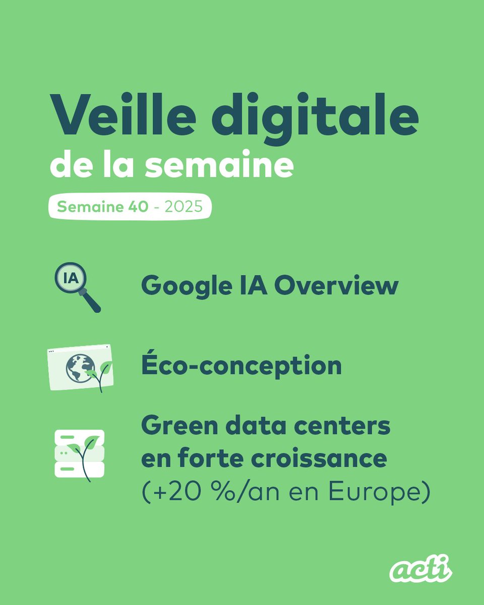 📚 Veille digitale
1️⃣ Google IA Overview bientôt disponible en France : l’IA génère des réponses directes
🔗 blog.google/intl/fr-fr/nou…

2️⃣ Secteur public &amp; éco-conception
🔗 wearepublic.fr/actus/lecoconc…

3️⃣ Green data centers en forte croissance (+20 %/an Europe)
🔗 Mordor Intelligence